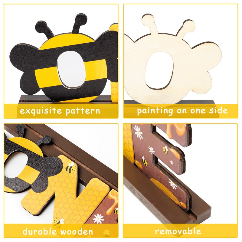 OSNIE Bumble Bee ONE Letter Sign Wooden Table Centerpieces Sweet Bee Party Decor for Baby Boys Girls Summer Honey Theme 1st Birthday Milestone Baby Shower Cake Smash Photo Props for One Year Old - Image 3